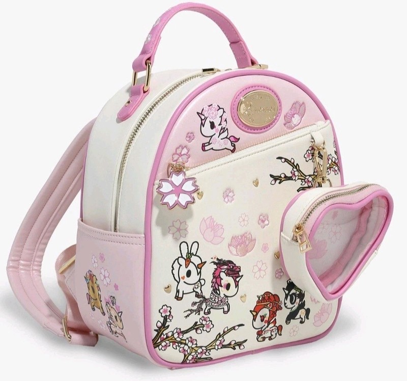 NEW! Tokidoki Unicorno Cherry Blossom Mini Backpack with Clear Pouch Keychain gallery