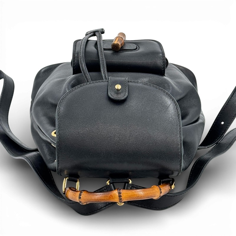 Auth GUCCI GG Bamboo Black Leather Mini Backpack SJZ497 gallery