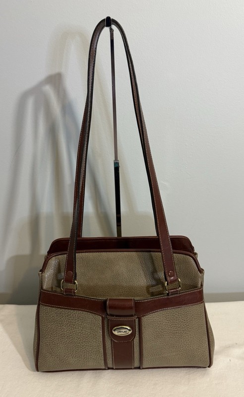 Vintage Carryland Taupe Brown Vegan Leather Multi Compartment Shoulder Bag