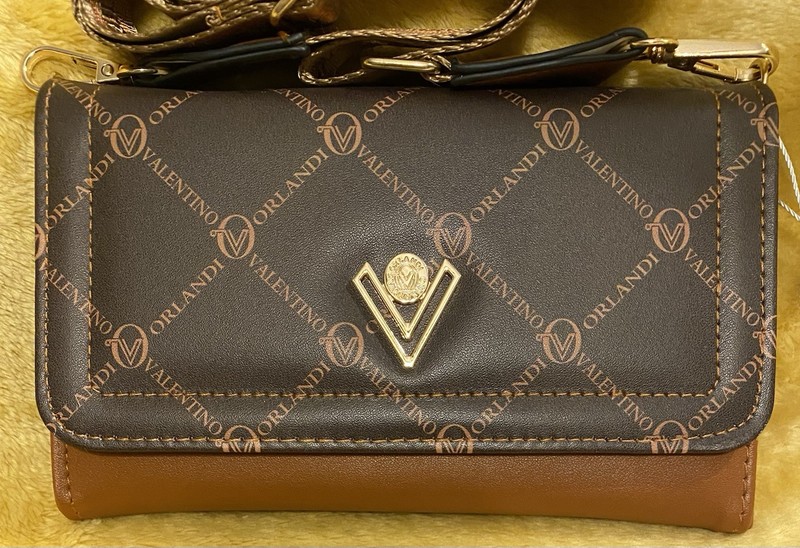 Valentino Orlandi 2-Tone Brown Crossbody Purse All over Print. Style V-3000 NWT gallery