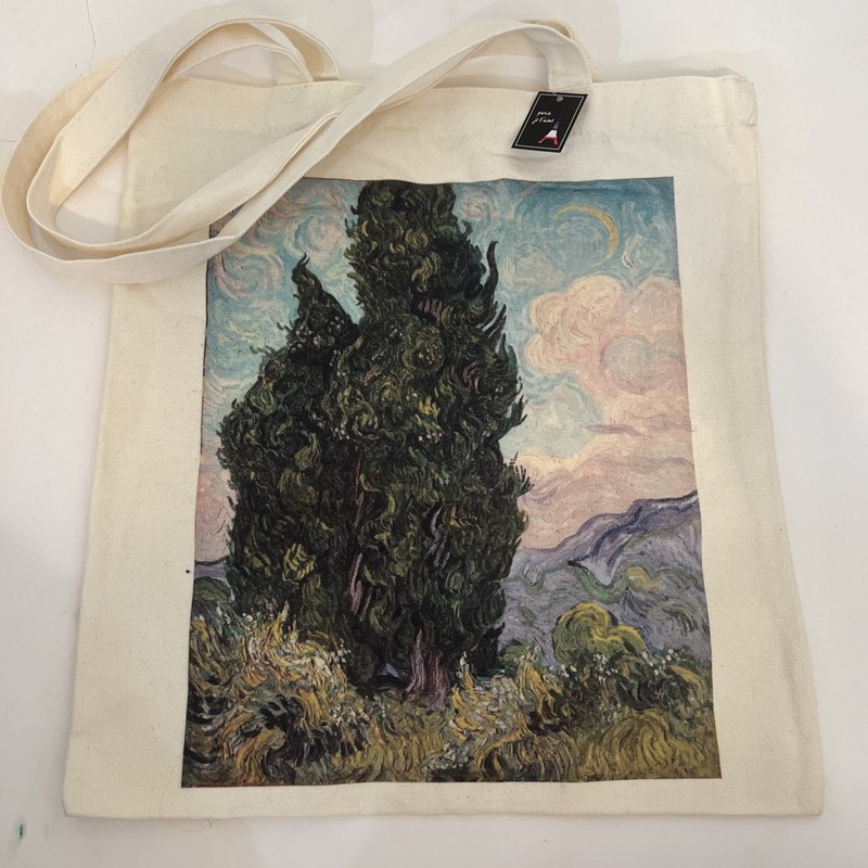 Vincent Van Gogh Cypress Sturdy Canvas Tote 14×15”