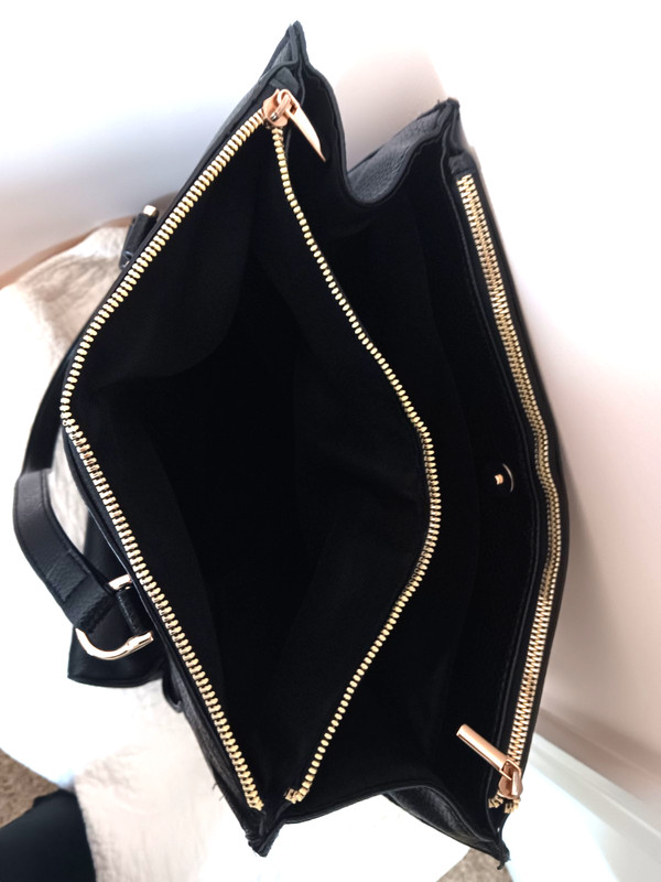 A New Day Black Pebbled Leather Tote Shoulder Bag Zip Top gallery