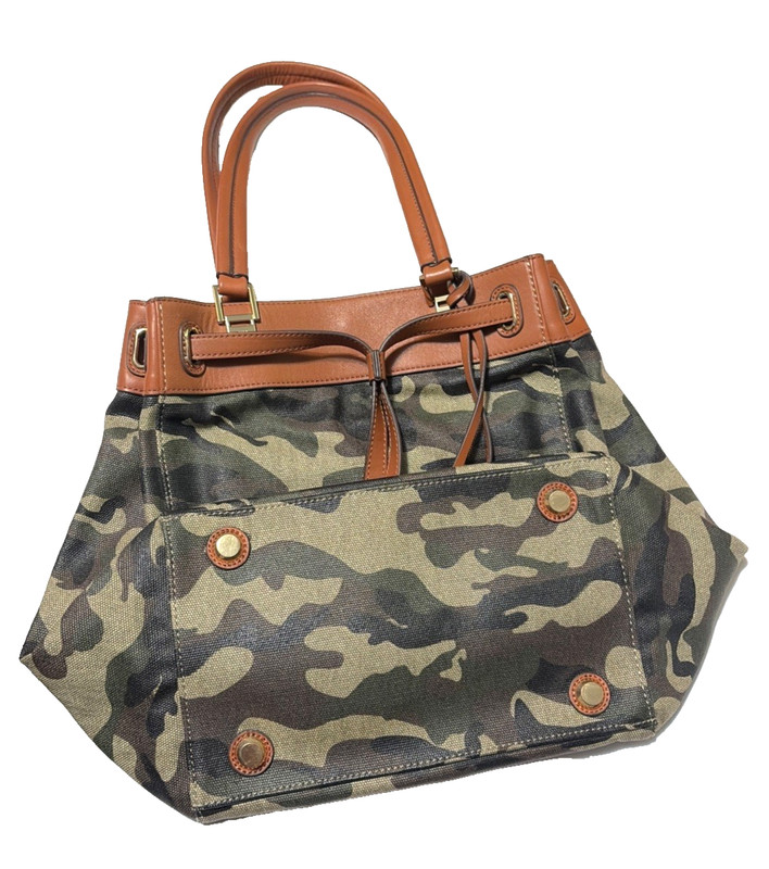 G.I.L.I Got It Love It Camo Tote Bag Camouflage Tassel Canvas & Leather 13x17 in gallery