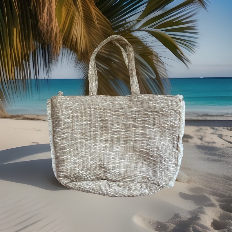 Antik Kraft Beach Tote Bag Natural Canvas With Beadwork New gallery