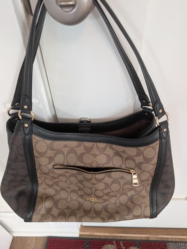 Super Nice Large Brown, Black, And Khaki Coach Signature C6831