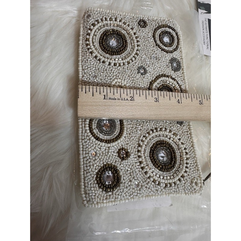 Bamboo Trading Co Women's Off-White Gold Beaded Crossbody Mini Bag/Wristlet Boho gallery