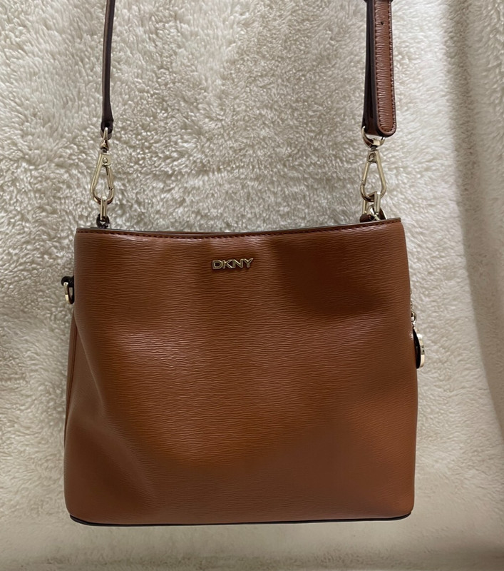 DKNY Bryant Bucket Shoulder Bag Rich Brown Color W/Gold Accents