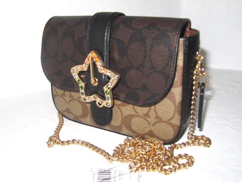 Coach New C7013 Gemma Signature Star Buckle Crossbody Bag Khaki Brown Black NWT gallery