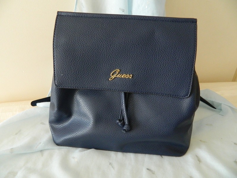 GUESS Hand Bag Backpack Navy Blue PU Magnetic Closure Made In Myanmar gallery