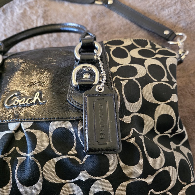 COACH Ashley Satchel Bag Black Signature C Jacquard Patent Leather Convertible gallery