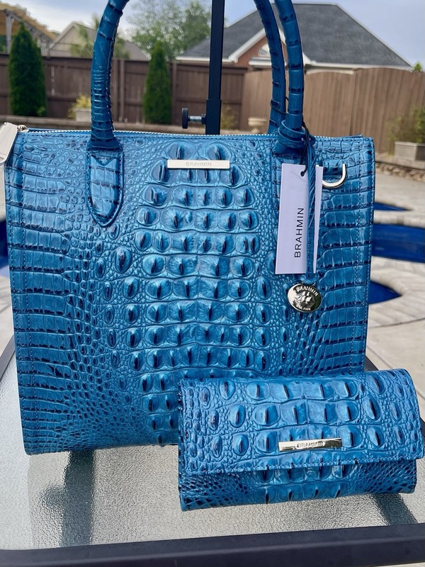 Brahmin Caroline Satchel In Vibrant Azure With Matching Cordelia Wallet NWT