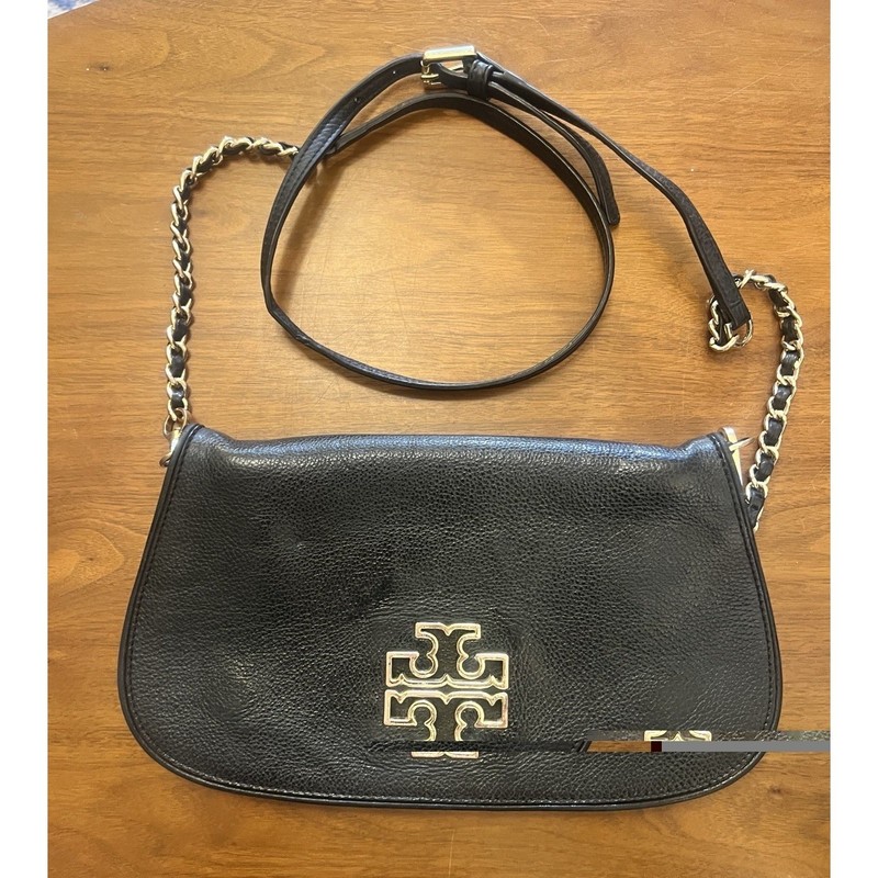 Tory Burch Britten Leather Convertible Flap Crossbody Shoulder Chain Strap