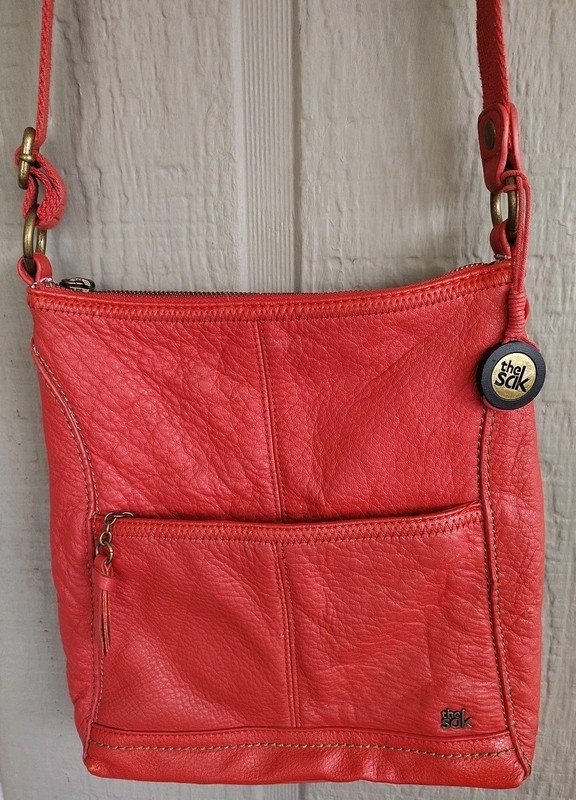 The Sak Lucia Coral Pebbled Leather Crossbody Purse Messenger Shoulder Bag Purse