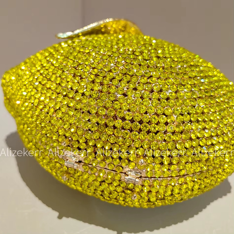 Lemon Shaped Diamond Evening Bags Women Gorgeous Unique Bling Rhinestone Metalli gallery