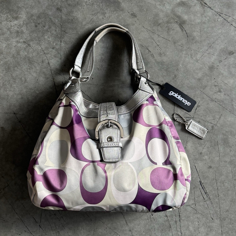 Y2K Coach SoHo Hobo Bag In Purple/Silver Signature Print