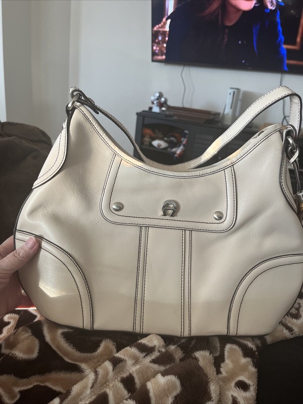 ETIENNE AIGNER Bamboo Tassel Ivory Bone Off White Top Zip Satchel Shoulder Bag