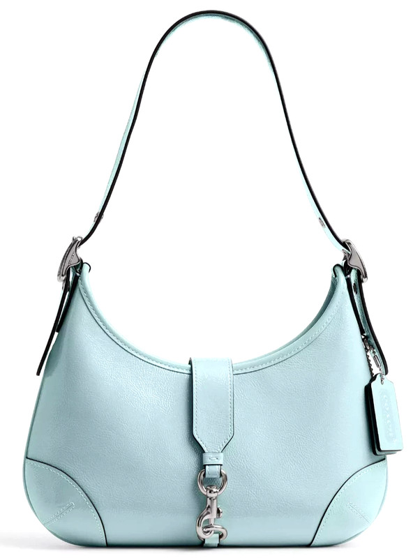NWT COACH Hamptons Hobo Shoulder Bag CAN33 In LIGHT BLUE Crinkle patent leather
