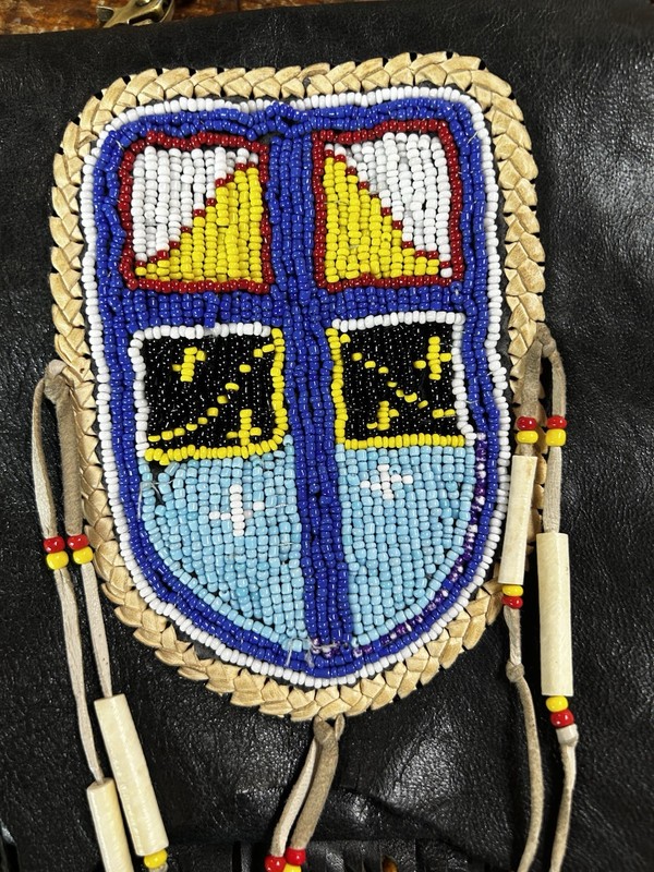 VTG Jet by John Eshaya Leather Fringe Beaded Crossbody Bag Boho Festival, Native gallery
