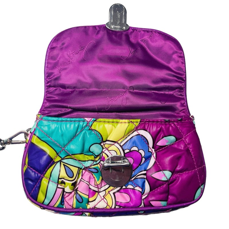 Vera Bradley Heather Paisley Pushlock Nylon Wristlet Clutch Bag Purple Teal gallery