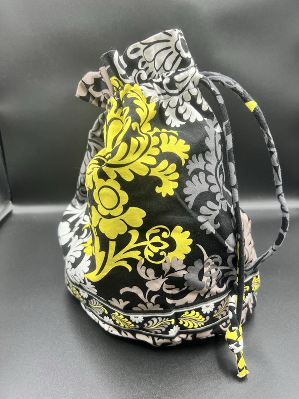 Vera Bradley Ditty Bag Baroque Pattern Black Yellow Drawstring Waterproof Travel