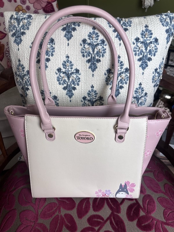 Totoro Pink/White Satchel Top Handle Bag w/ Zip Closure & Detachable Strap