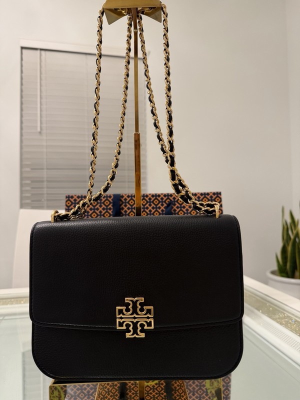 Tory Burch Britten Medium Adjustable Shoulder Bag Leather in Black NWT $625