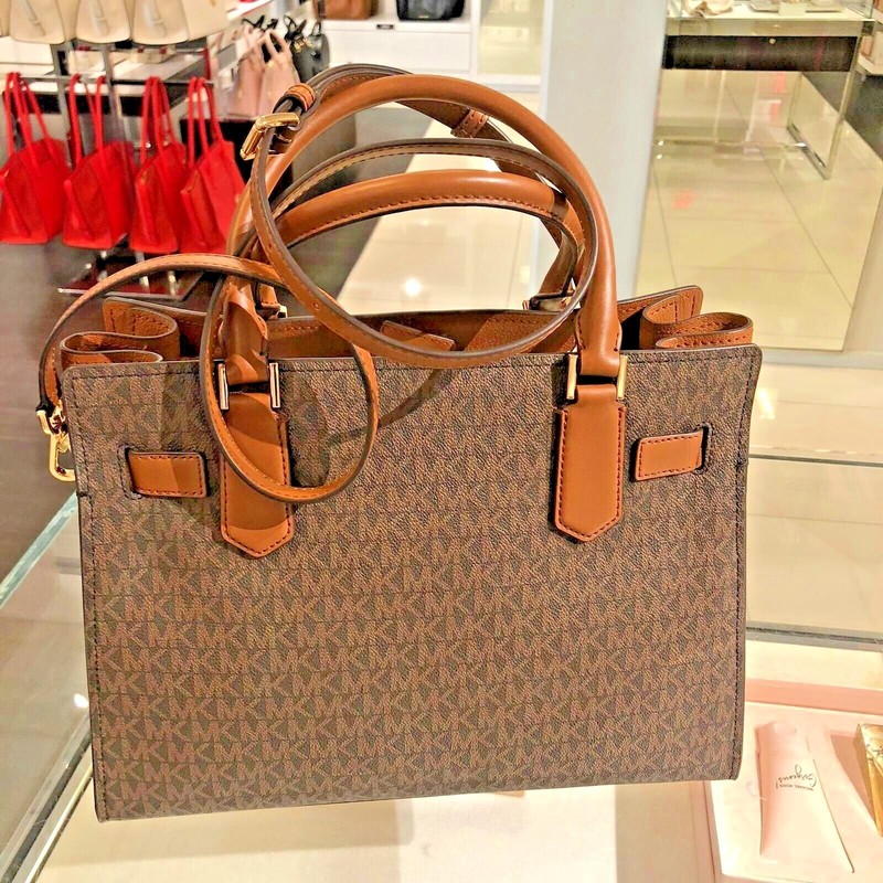 MICHAEL KORS HAMILTON MEDIUM SATCHEL SHOULDER BAG BROWN CROSSBODY HANDBAG PURSE gallery