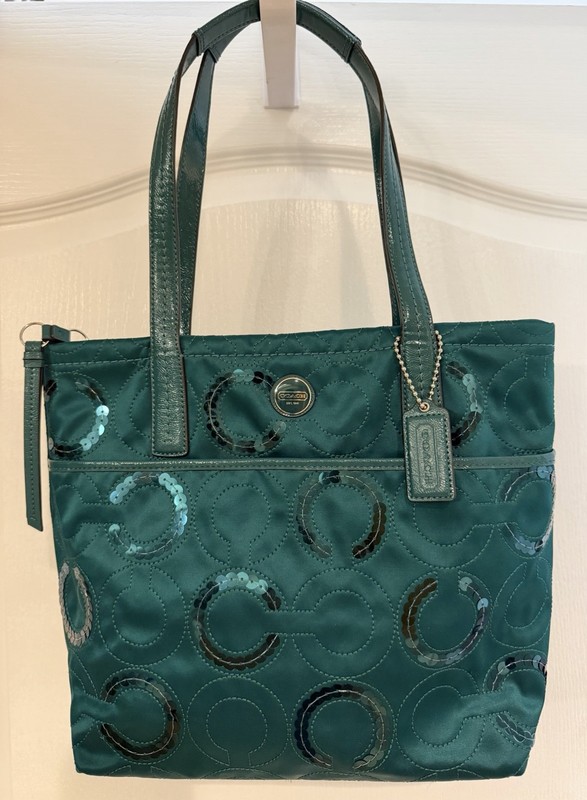 Coach Signature Sequins Tote Bag G1382-F25470 Jade Green
