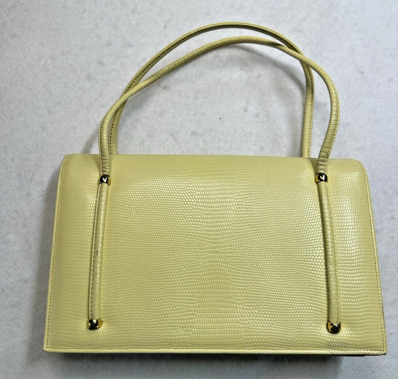 VtG Mod Butter Yellow Lizard Embossed Top Handle Handbag Structured MCM