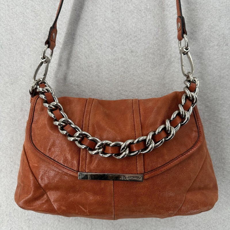 B. Makowsky Soft Leather Crossbody Shoulder Bag Purse Wet Shimmer Finish Chain