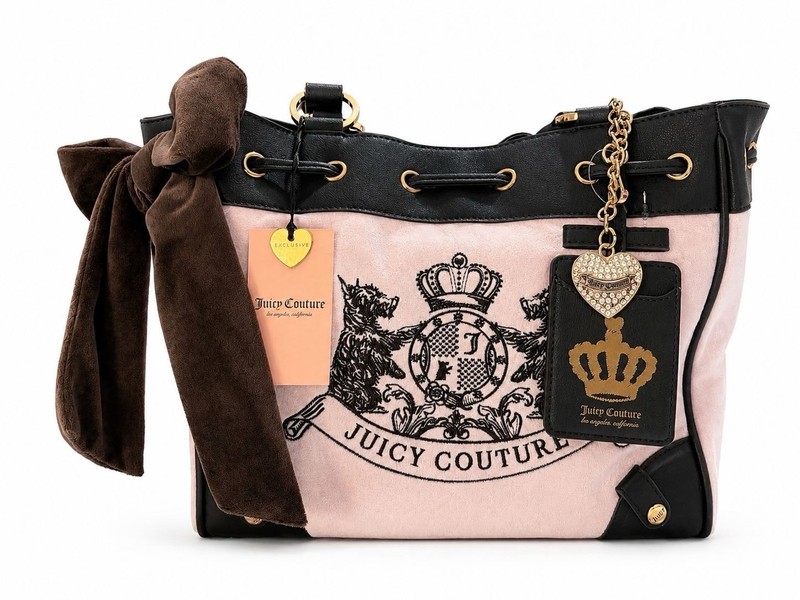 Juicy Couture Pink/Brown Daydreamer Bow Heart Charm Drawstring COLLECTOR gallery