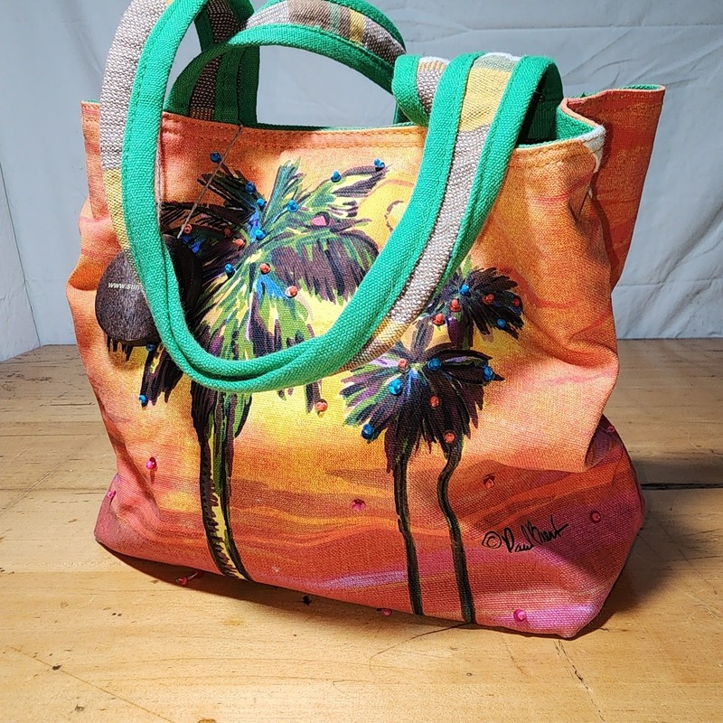 PAUL BRENT Sunset Palm Tree Sun n Sand and Beach Canvas Purse Shoulder Hand Bag