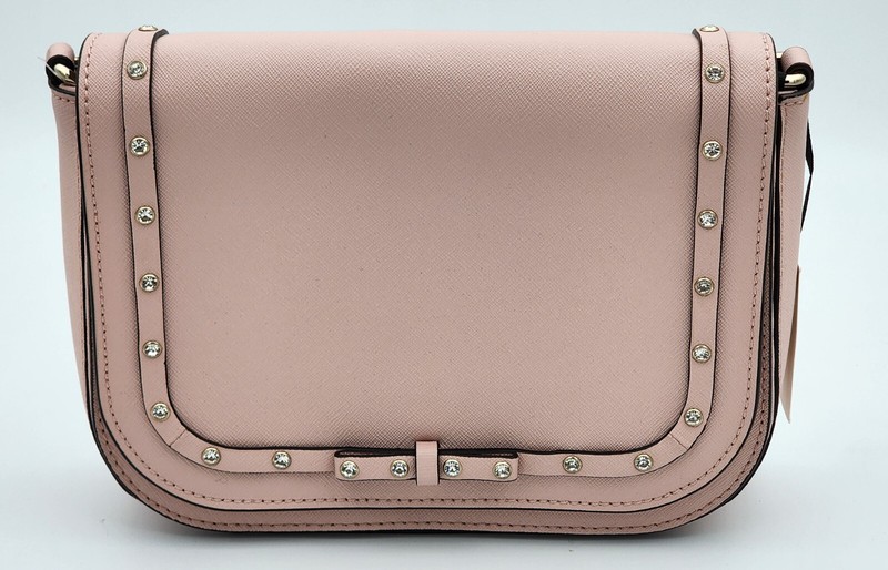 KATE SPADE Laurel Way Jeweled Crossbody Flap Bag Pink Saffiano Leather Crystals gallery