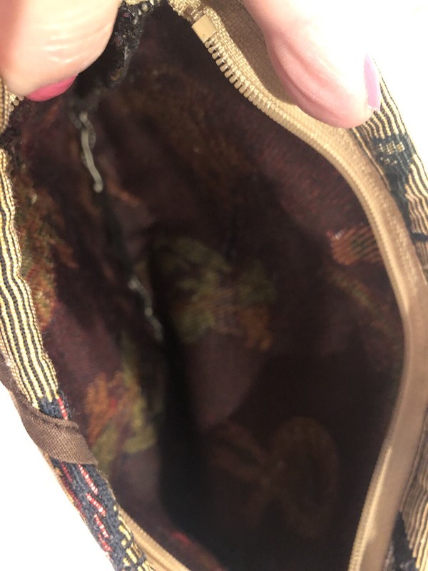 Vintage Golf Needlepoint Print Holdings Zipper Closure Hook Bag Golf 9.5x7 gallery