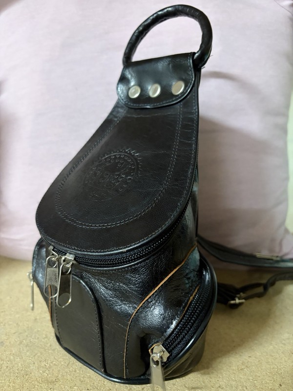 Vintage Rocking R Leather Mini Backpack Purse Camel Desert Logo Black