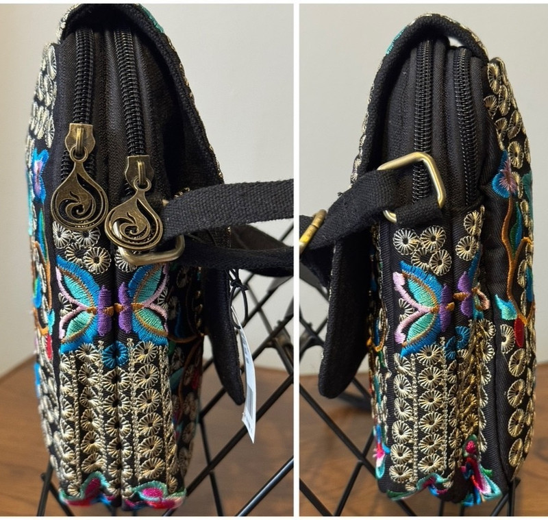2 Mexican Canvas Embroidered Adj CROSSBODY PURSES-1 Has Detachable Strap - NEW gallery