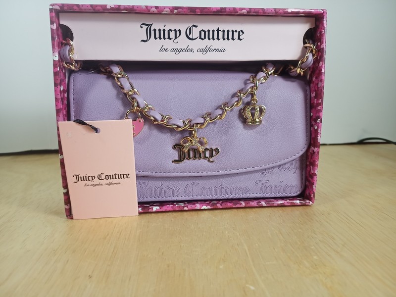 Juicy Cuture Medium Purple Pink Handbag Smooth Leather Gold Charms NWT