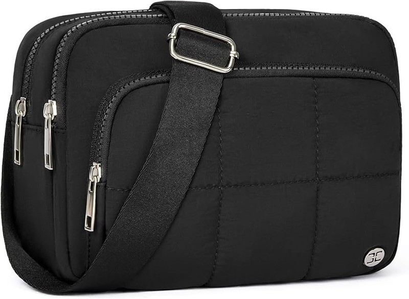 Telena Puffy Quilted Crossbody Bag Bag Purse Lightweight Shoulder Handbag, Black