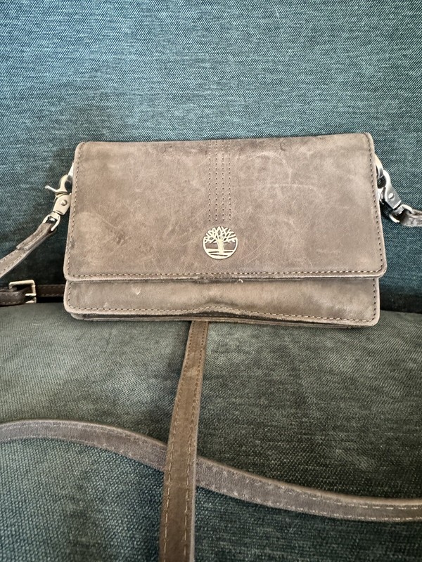 Timberland RFID Leather Crossbody Bag Wallet Purse Grey Festival Concert