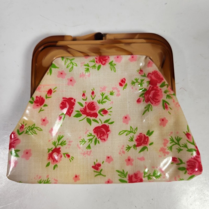 Vintage BAKELITE Handle Kiss Lock Frame Coin Pouch Coin Purse Floral No. 22