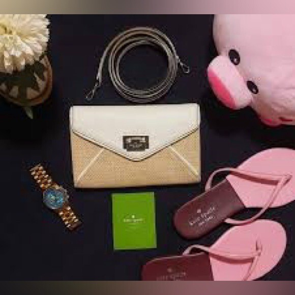 Kate Spade Wesley place woven & leather envelope clutch