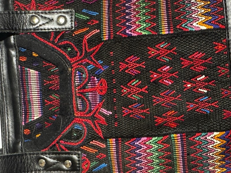 Nena & Co. OOAK Huipil Woven Tote Bag Black Leather Trim Multicolor Guatemala gallery