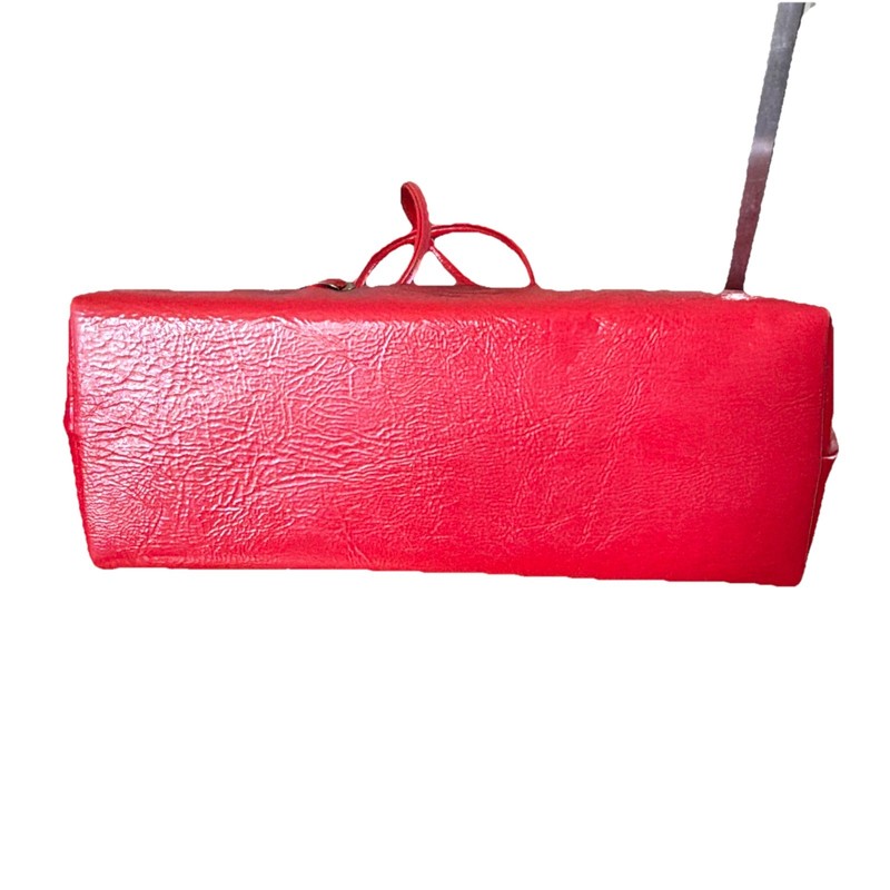 Double Handle Kiss Closure Textured Vinyl 1950s Bright Red Purse Handbag gallery