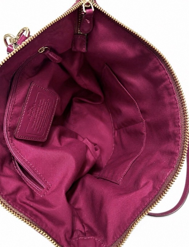 Coach Kelsey Signature Monogram C Canvas Khaki & Fuchsia Leather Trim Bag gallery
