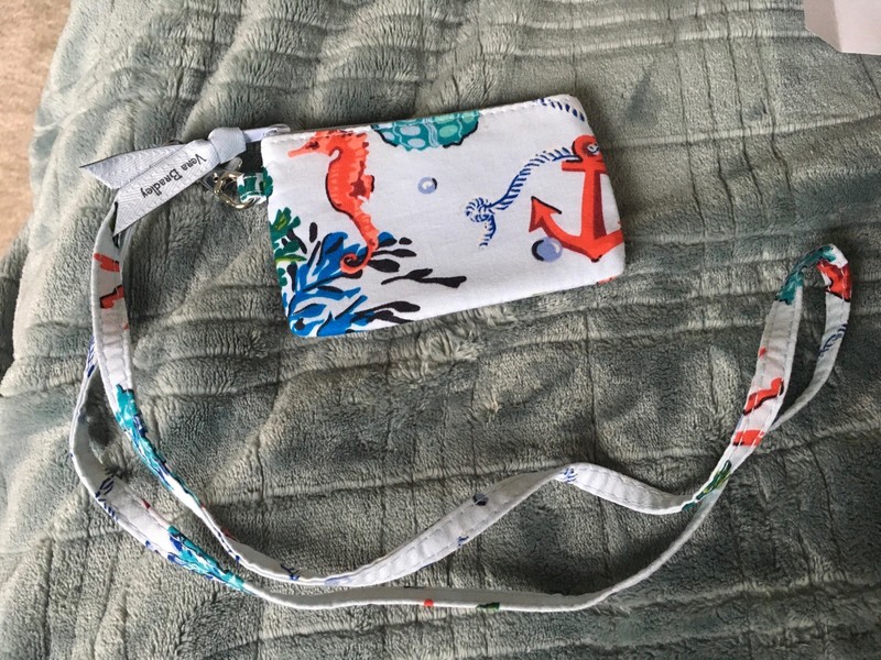 Vera Bradley Sealife Lanyard Zip Clear ID Case Seahorse Anchor Sea Urchin- EUC!