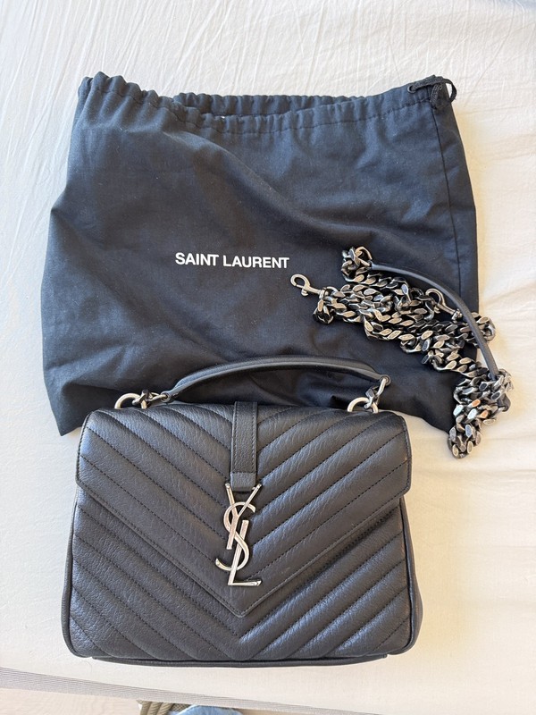 Saint Laurent Black monogram Chevron College Strap Shoulder Bag used without Box