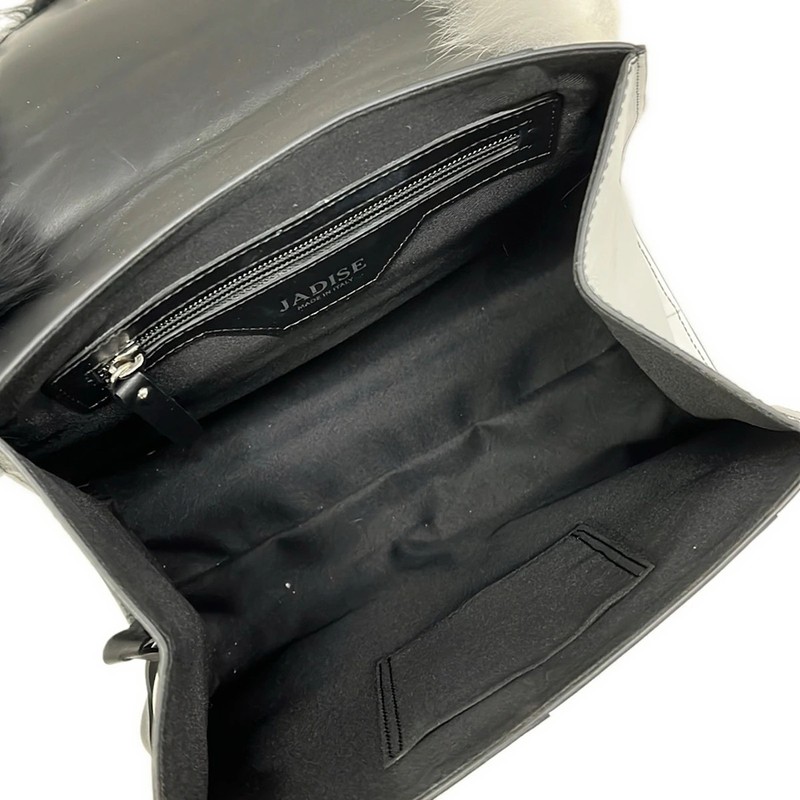 JADISE Black White Pink Leather Fur Handbag gallery