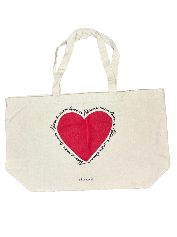 NWOT Sezane Mon Amour Red Heart Tote Bag 100% Cotton Canvas French Paris Limited
