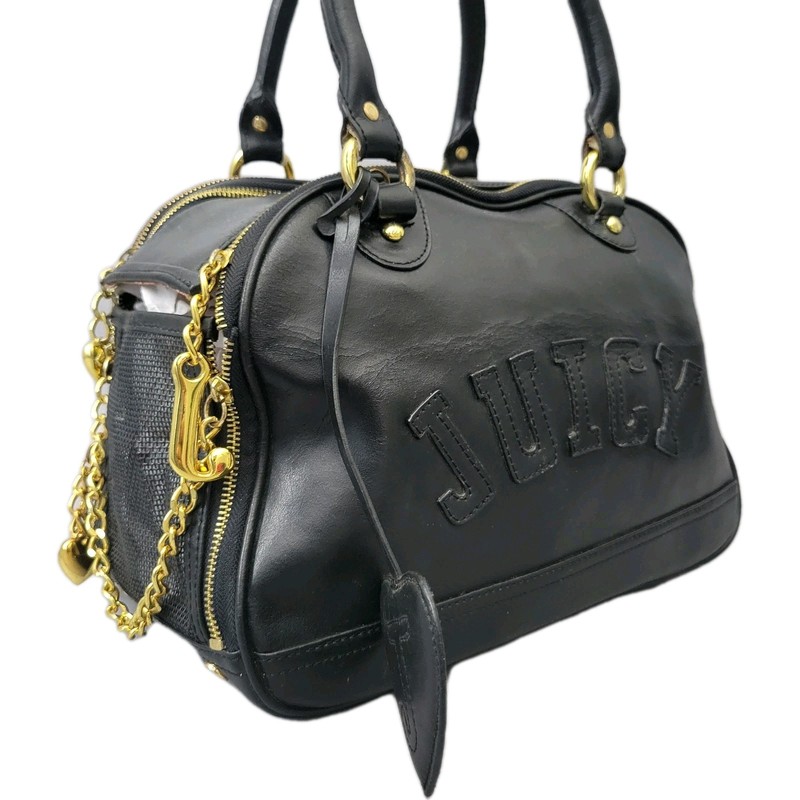 Juicy Couture Vintage Bowler Bag Black Silver Embroidery Y2k 2000s