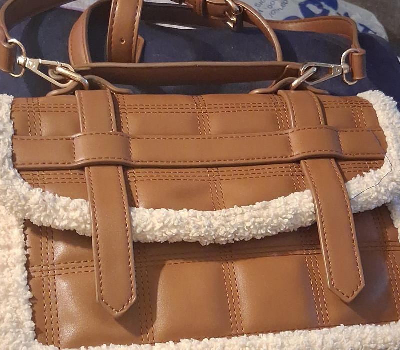 ANTIK KRAFT Brown Satchel Top Handle Bag Faux Fur Trim Detach Strap